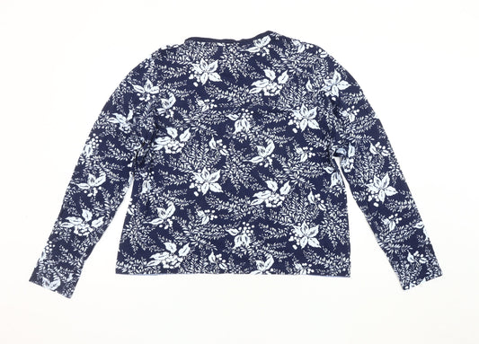 Lands' End Women's Blue Floral Jersey T-Shirt - XL