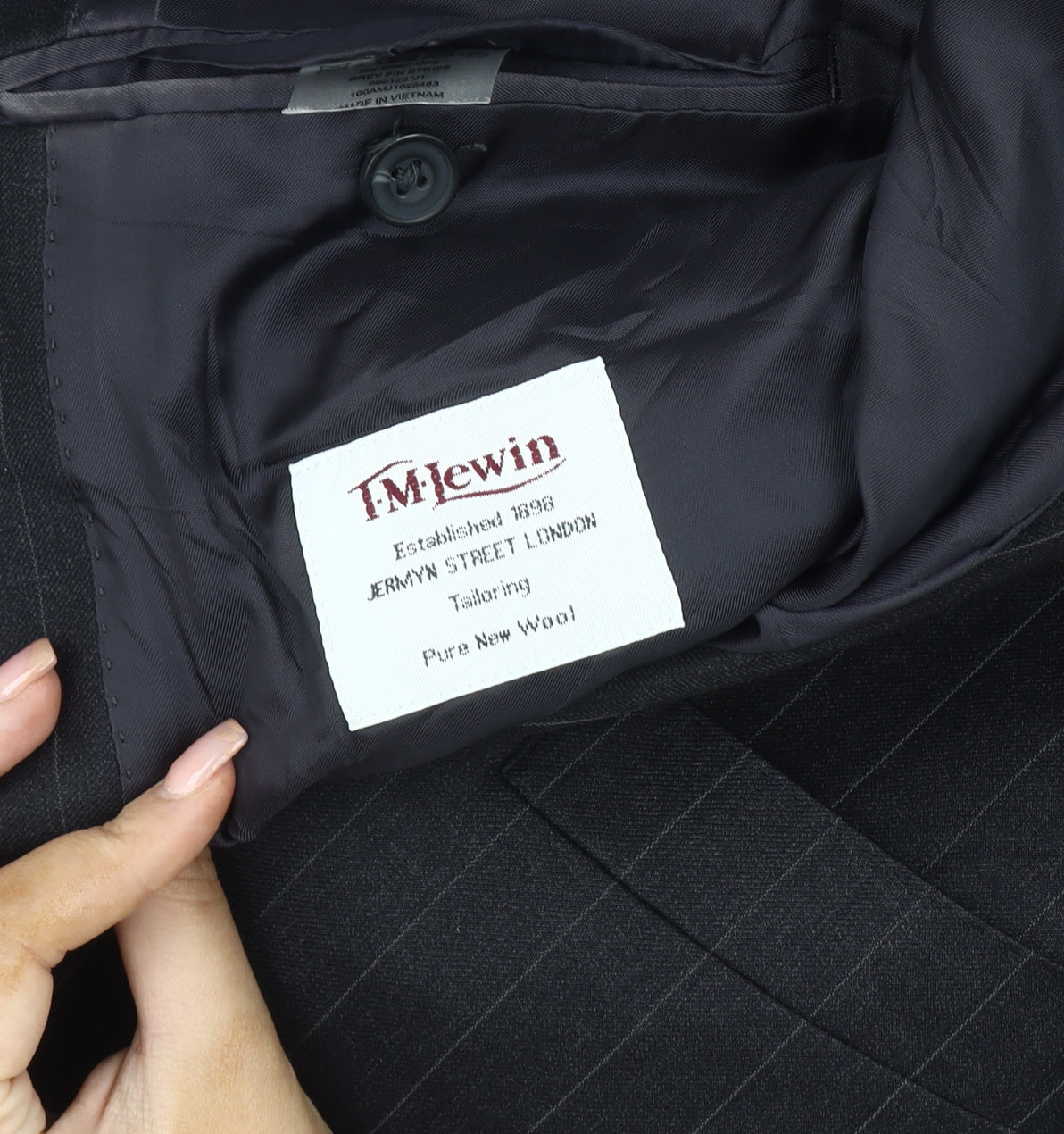 T.M. Lewin Men's Black Striped Wool Blazer 41R