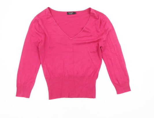 Jeff Banks Women's Pink V-Neck Pullover Jumper M