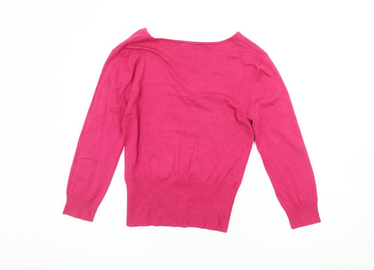 Jeff Banks Women's Pink V-Neck Pullover Jumper M