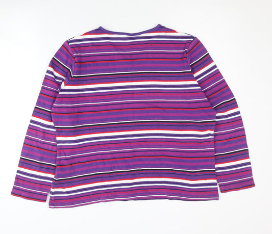 Tulchan Women's Purple Striped Cotton Long Sleeve T-Shirt L