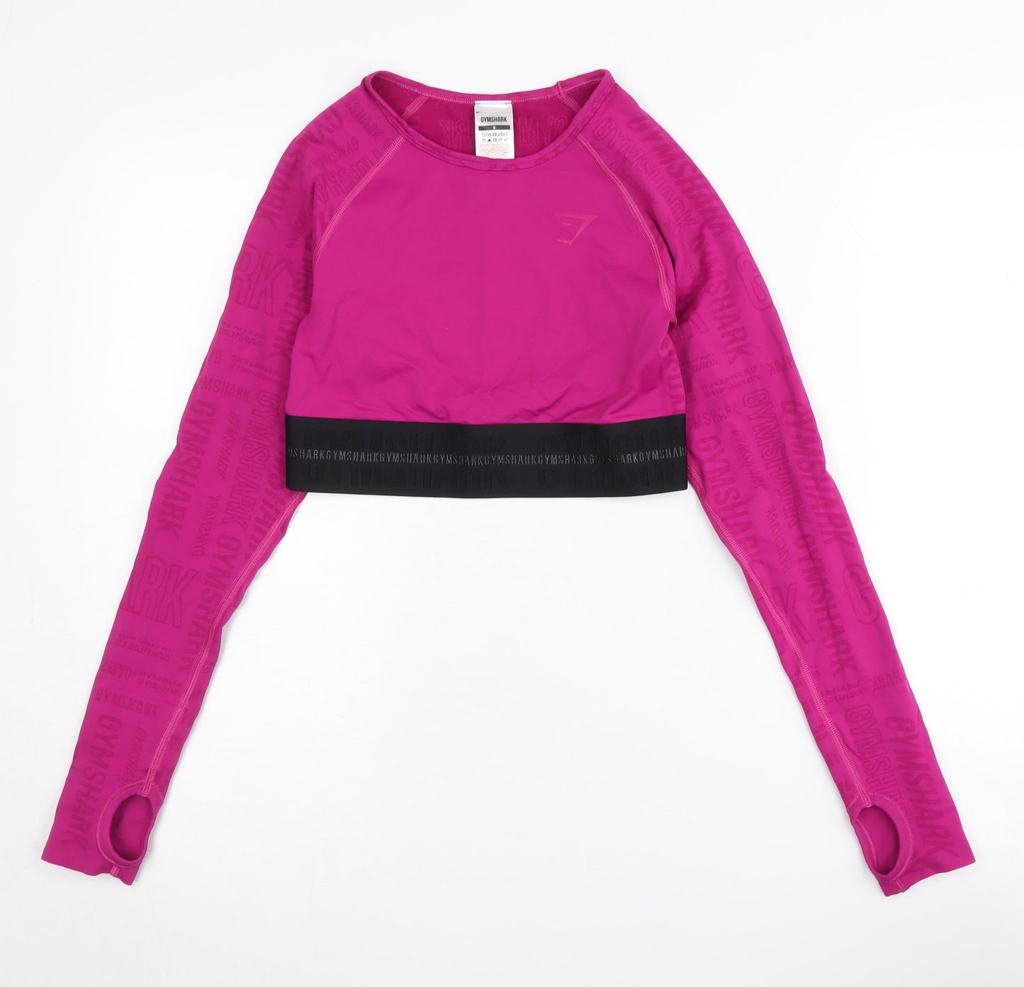 Gymshark Women's Pink Long Sleeve Cropped Top - Size S