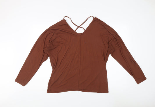 Jacqueline de Yong Women's Brown V-Neck Top XL