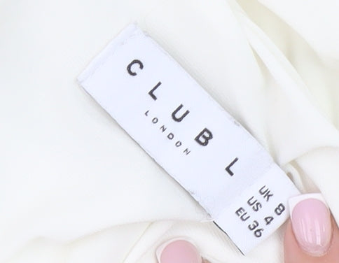 Close-up detail of Club L London Women's White Bodycon Midi Dress, size 8