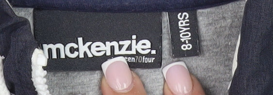 Close-up detail of McKenzie boys’ grey colourblock hoodie 8-10 yrs