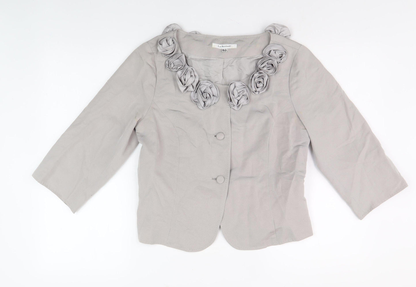 L.K. Bennett Women's Grey Floral Accent Jacket Size 12