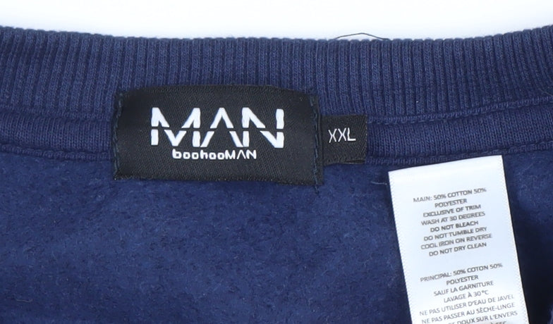 Close-up detail of boohooMAN Men's Blue 2XL Pullover Sweatshirt