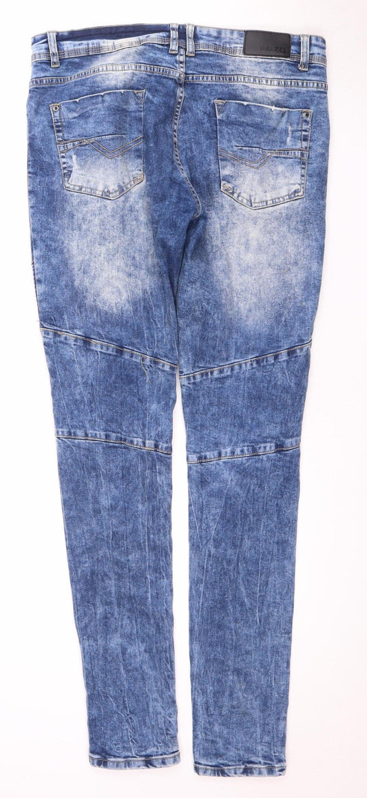 Enzo Men's Blue Distressed Straight Jeans 34L