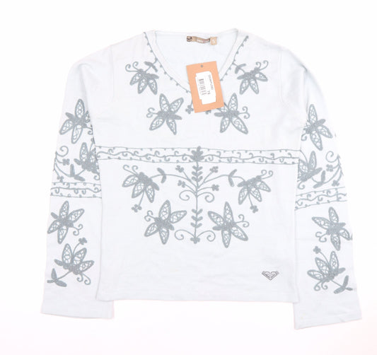 Quiksilver Women's White Long Sleeve V-Neck Top Size 6