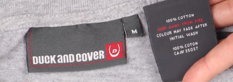 Duck and Cover Men's Grey Graphic Print T-Shirt M