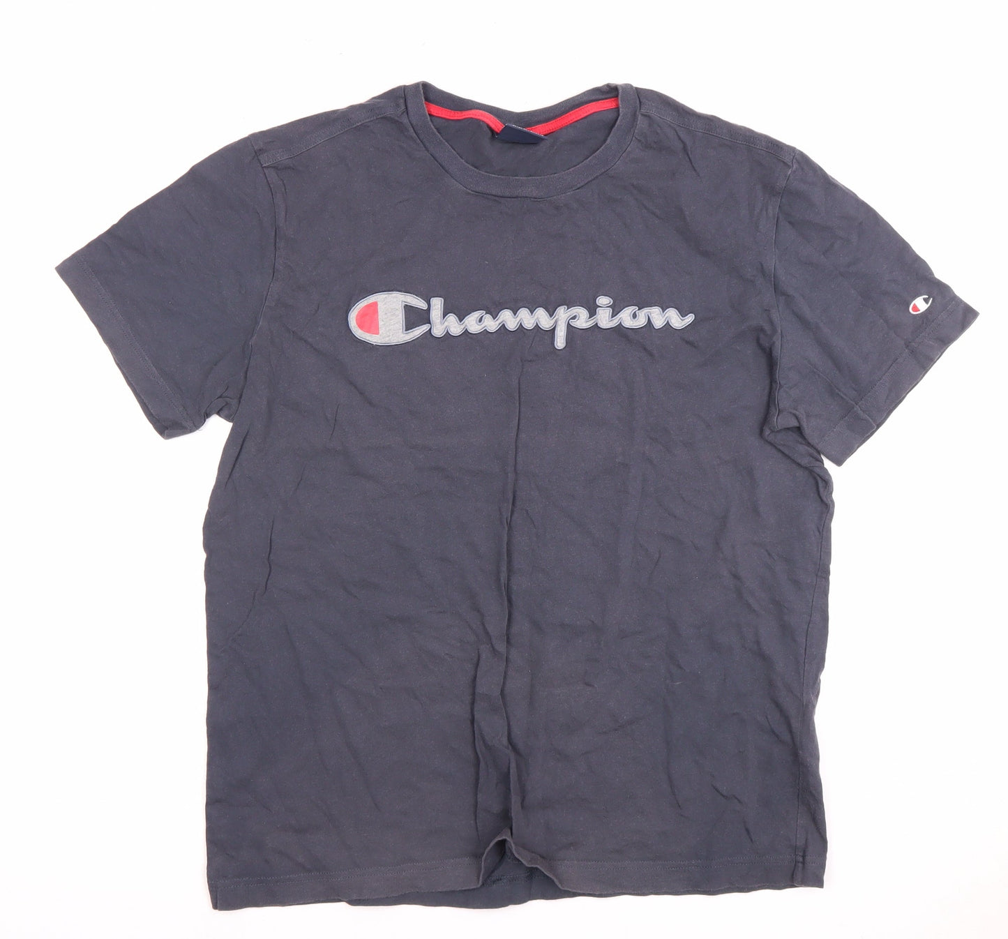 Champion Men's Grey Logo T-Shirt, Size L, Crew Neck