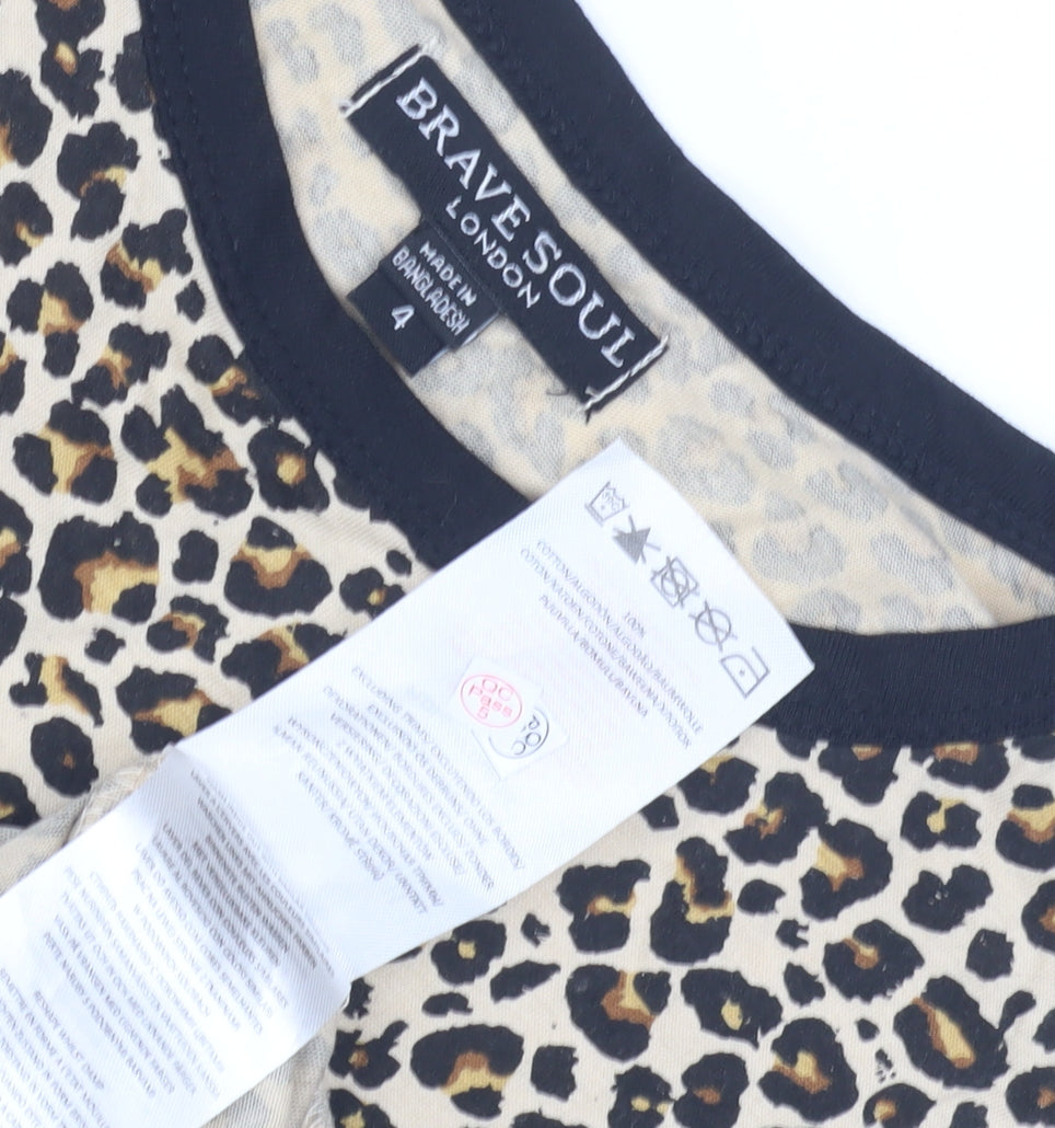 Brave Soul Women's Leopard Print T-Shirt Size 4 Casual