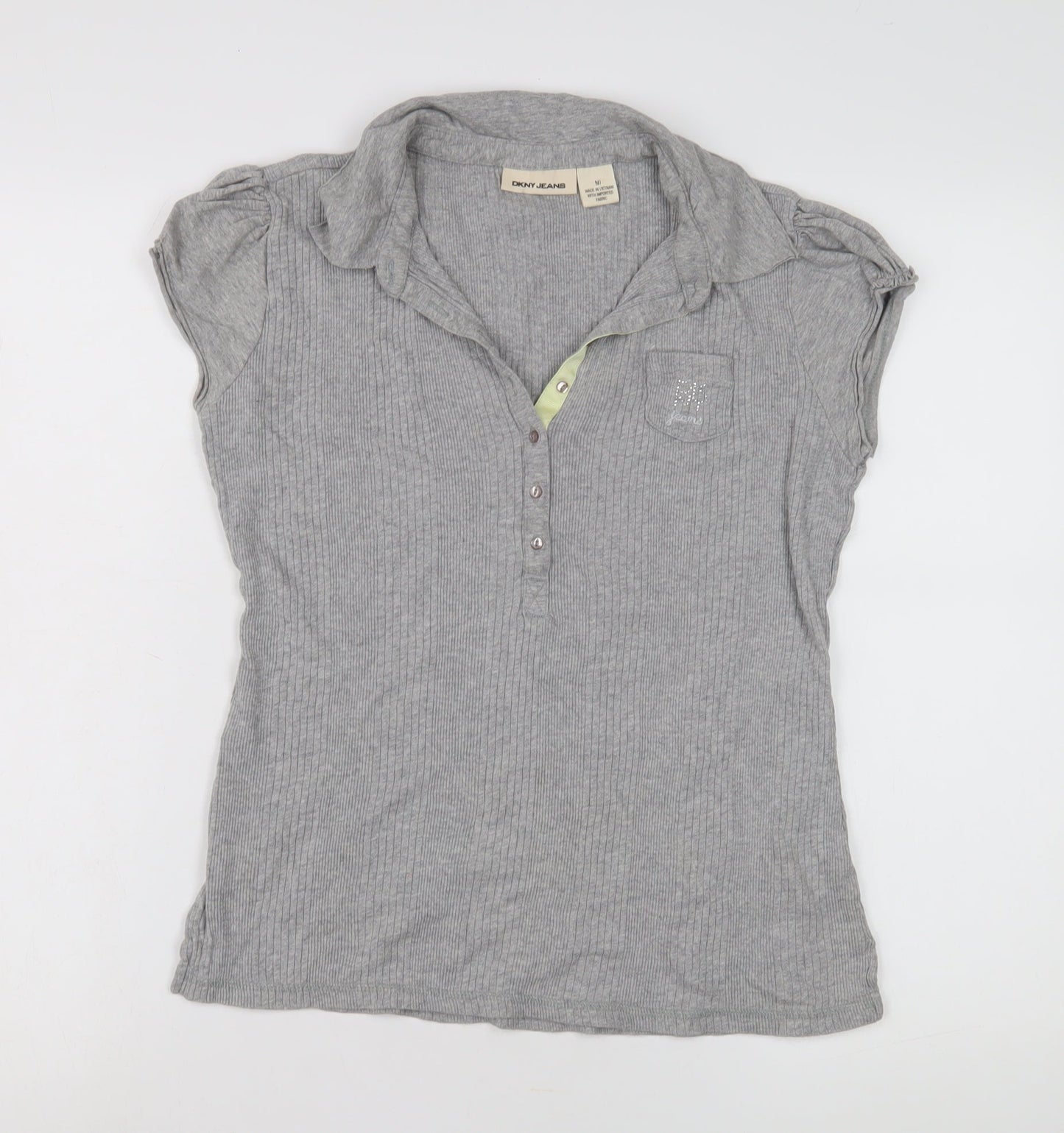 DKNY Jeans Women's Grey Short Sleeve Polo Top