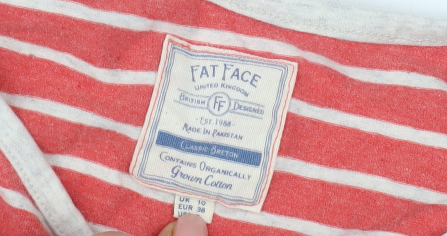 Fat Face Women's Red Striped Cotton T-Shirt Size 10