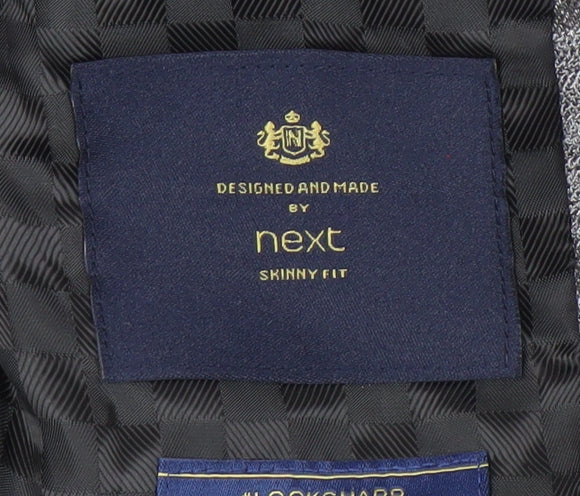 Brand and care label for Next boys’ grey check suit jacket 9 years slim fit