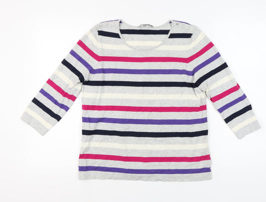 Laura Ashley Women's Grey Stripe Pullover Jumper UK 12