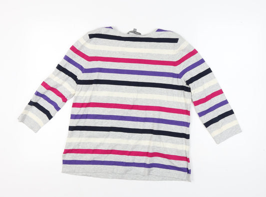 Laura Ashley Women's Grey Stripe Pullover Jumper UK 12
