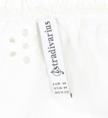 Stradivarius Women's White Cotton Lace Blouse M