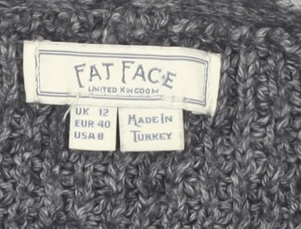 Fat Face Women's Grey Open Front Cardigan, Size 12, Open Knit