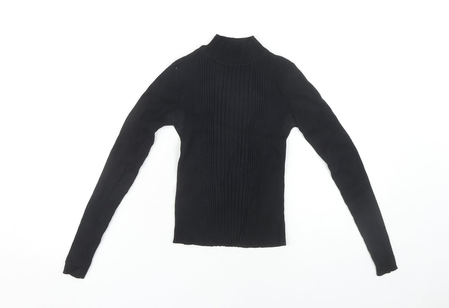 Pull&Bear Women's Black Mock Neck Long Sleeve Blouse