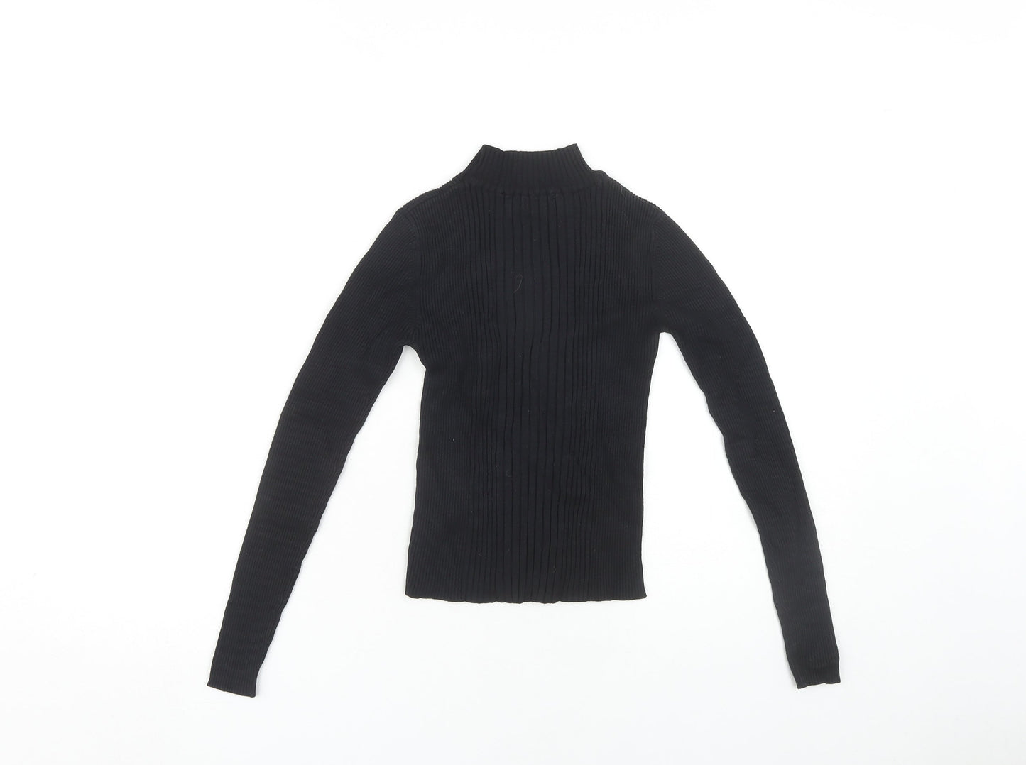 Pull&Bear Women's Black Mock Neck Long Sleeve Blouse