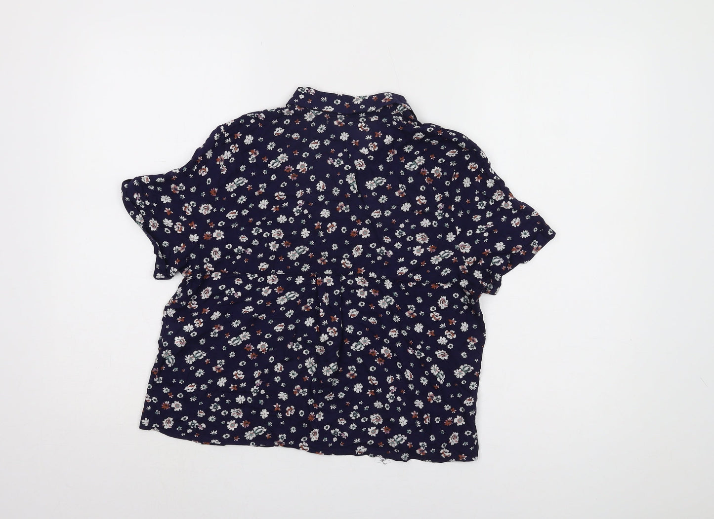 Pull & Bear Women's Blue Floral Button-Up Shirt, Size S