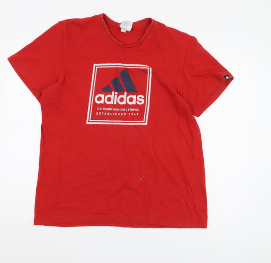 Mens UK Size L adidas Red Cotton T-Shirt