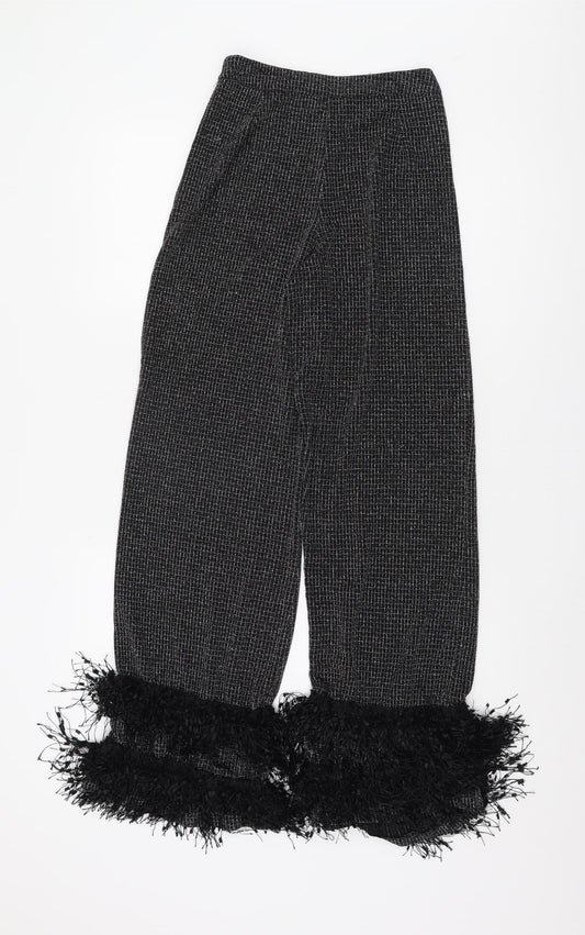 Boohoo Women's Black Wide-Leg Trousers with Fringe
