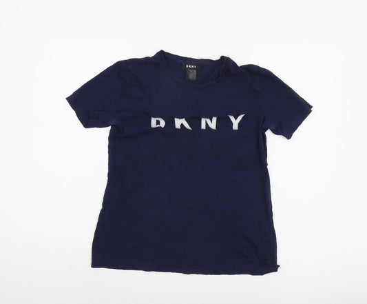 DKNY Women's Blue Crew Neck T-Shirt - Size S, Casual Style