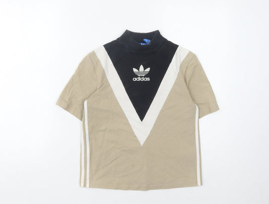 Womens UK Size 4 adidas Beige Cotton T-Shirt
