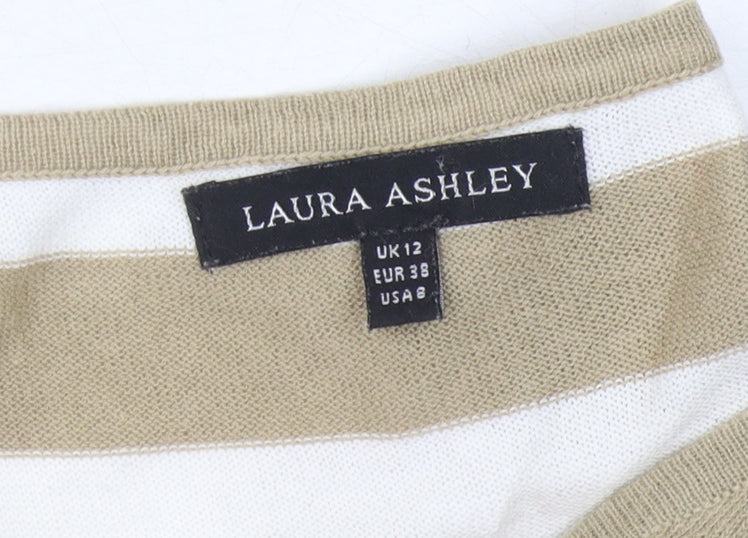 Laura Ashley Women's Beige Stripe Tank UK 12 Scoop Neck