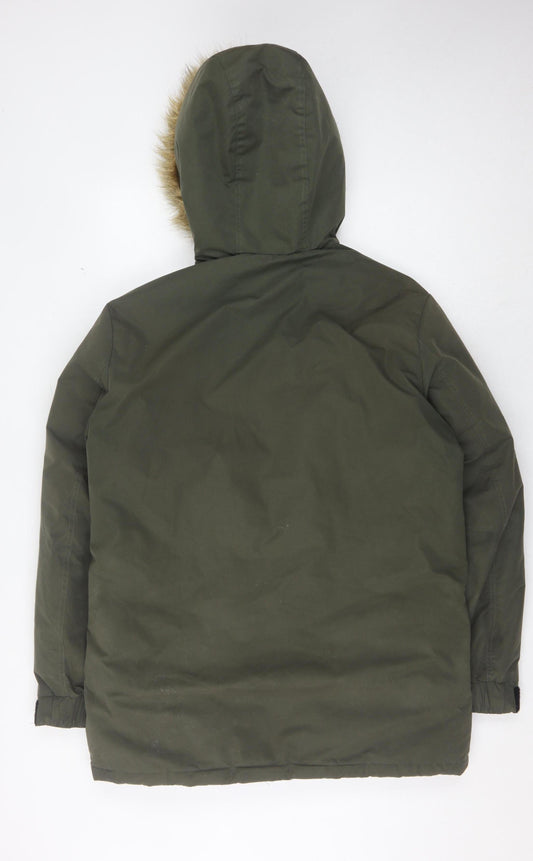 Jack & Jones Men's Green Parka Coat with Hood, Size M