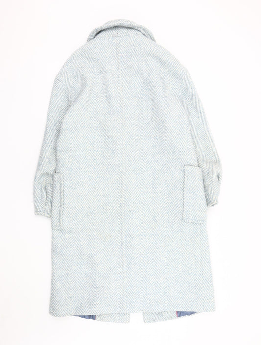 White Stuff Women's Blue Herringbone Wool Overcoat UK 10