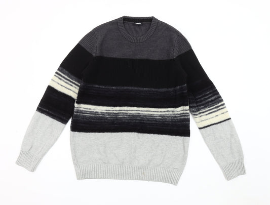 Diesel Men's Grey Striped Pullover Jumper L
