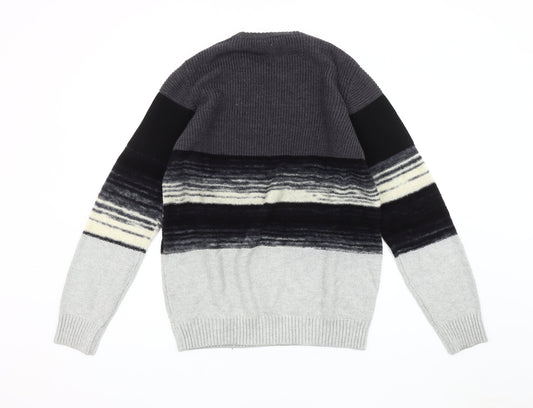 Diesel Men's Grey Striped Pullover Jumper L