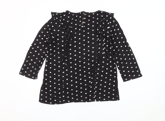 Fat Face Women's Black Polka Dot 3/4 Sleeve Top, Size 10