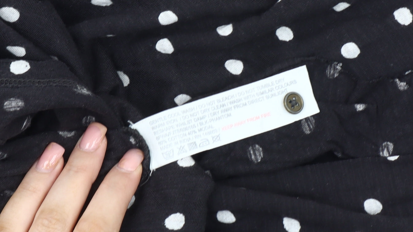 Fat Face Women's Black Polka Dot 3/4 Sleeve Top, Size 10