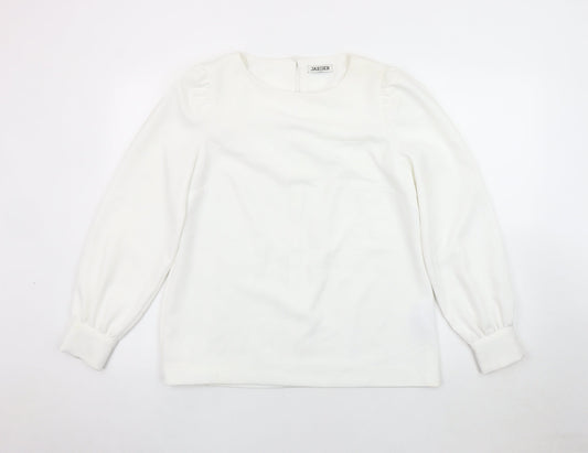 Jaeger Women's White Blouse Size 12 with Button Accents