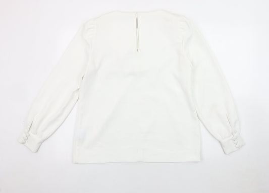 Jaeger Women's White Blouse Size 12 with Button Accents
