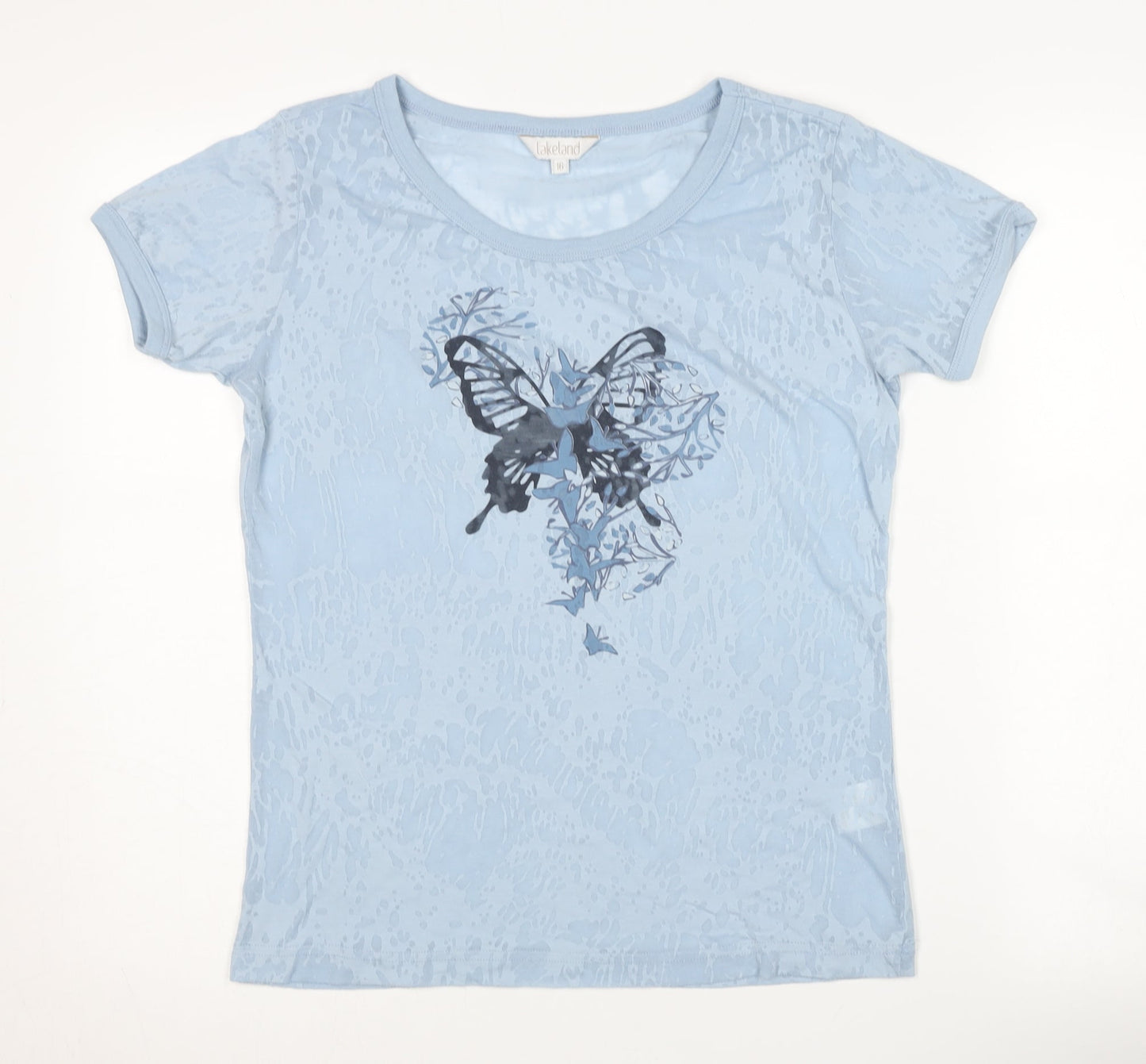 Lakeland Women's Blue T-Shirt - Butterfly Design, Size 16