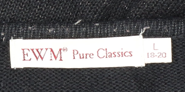EWM Women's Black Henley Jumper L V-Neck Long Sleeve