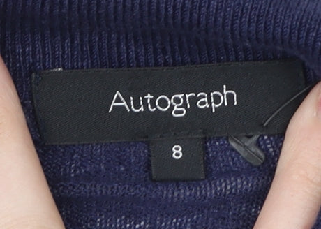 Close-up detail of Autograph Women's Blue Open Front Cardigan, size 8, Wool Blend