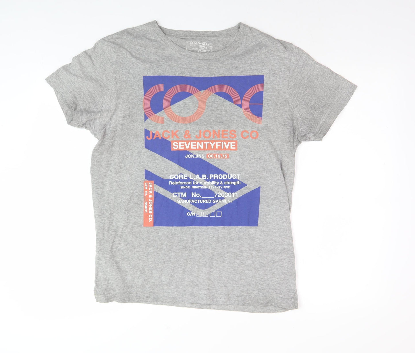 Jack & Jones Men's Grey Graphic Print T-Shirt - L