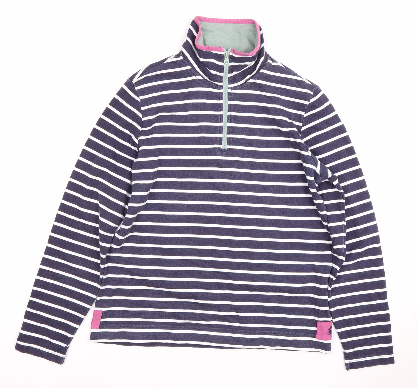 Joules Women's Blue Striped Pullover Hoodie, Size 12