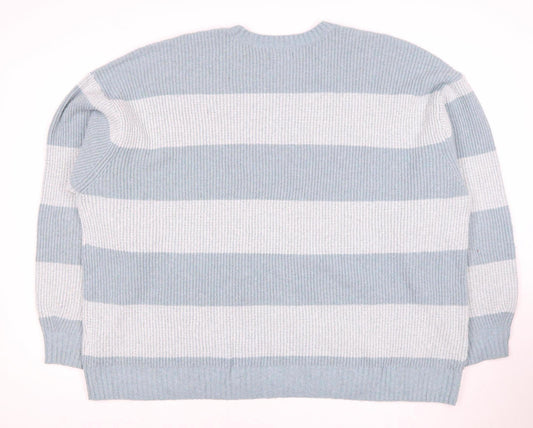 Hollister Women's Blue Striped Pullover Jumper 2XL