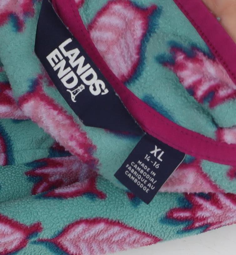 Close-up detail of Lands' End girls’ multicoloured xl henley fleece sweatshirt
