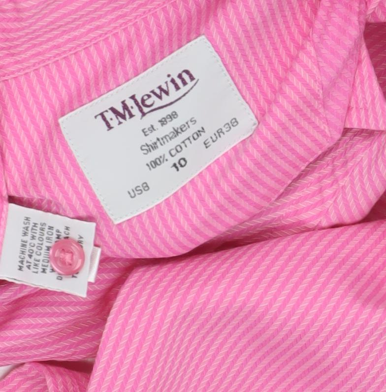 T.M. Lewin Women's Pink Striped Button-Up Shirt 10