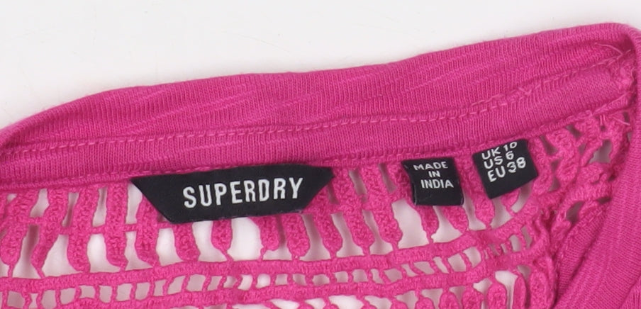 Superdry Women's Pink Tank Top UK 10 with Crochet Detail