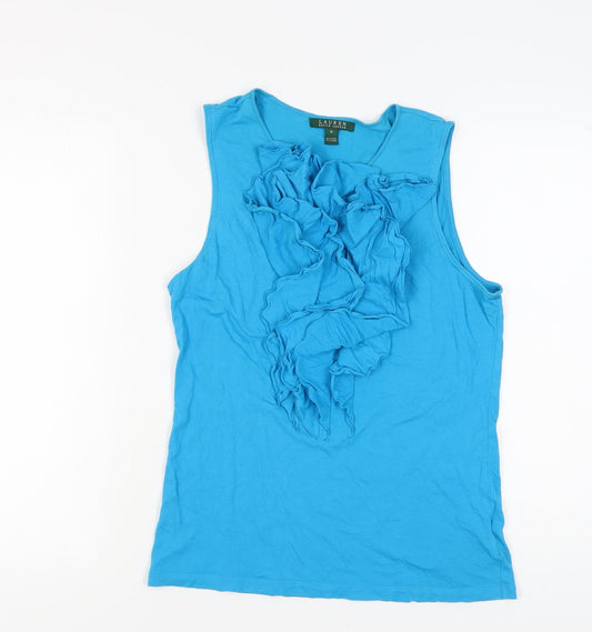Lauren Ralph Lauren Women's Blue Ruffle Tank - M