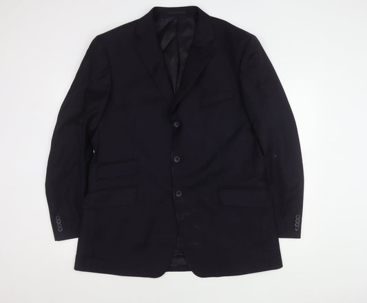 T.M.Lewin Men's Blue Blazer 44R Wool Notch Lapel